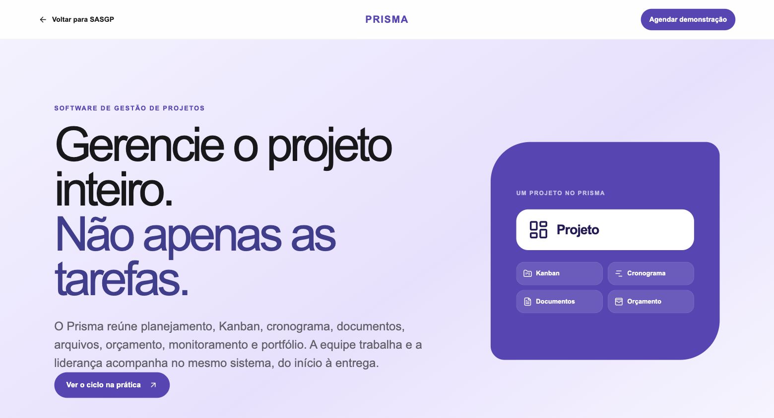 Prévia da landing page Prisma