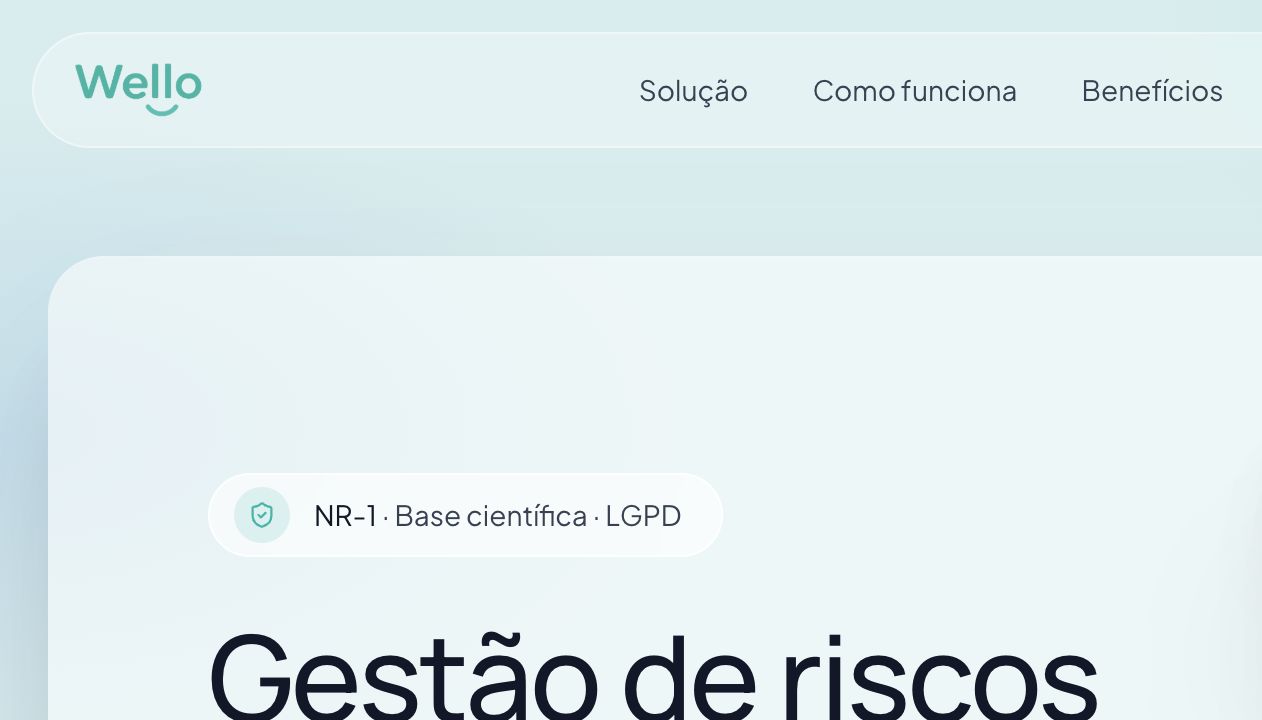 Prévia da landing page Wello